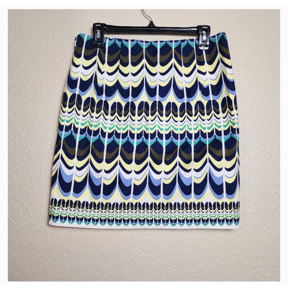 Talbots Women's Size 12 Blue Yellow Green Abstract Print Skirt - Picture 2 of 8